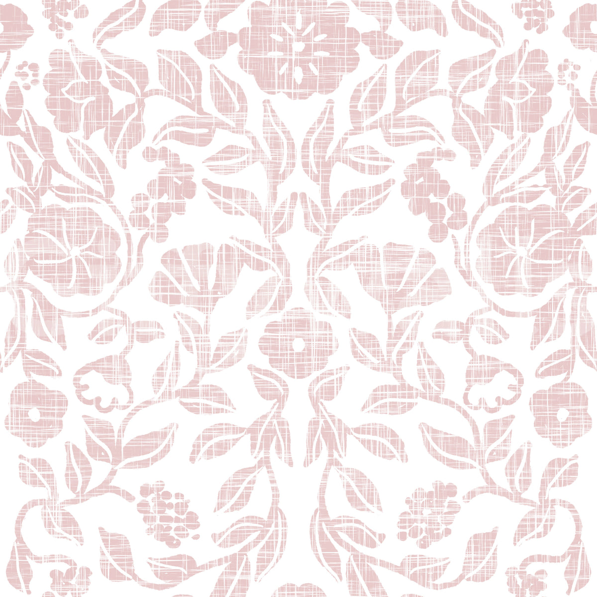 Papier peint texturé à motif de vigne damassée rose