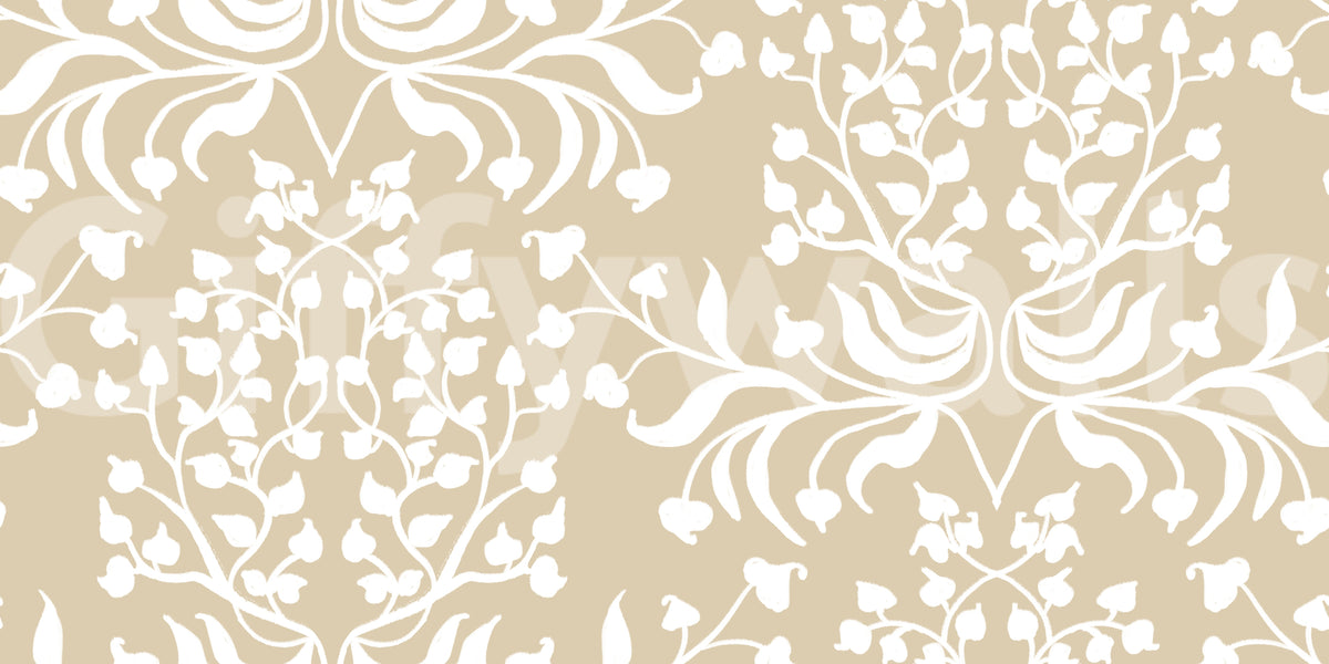 Tapete mit Damast-Silhouette in Creme und Weiß