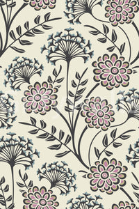 Danube Retro Vintage-Blumentapete mit Zinnien und Wiesenkerbel in Anthrazit und Ecru
