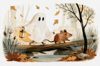 Little Ghost and Mouse Walk the Autumn Forest Wall Mural