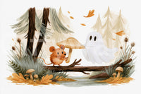 Little Ghost and Mouse in Scandinavian Forest Wall Mural