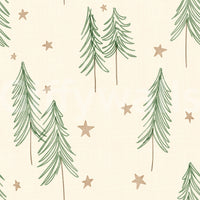 Padrão de inverno com pinheiros e estrelas da floresta - Papel de parede verde gengibre