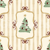 Papier peint à rayures de rubans et de nœuds de sapin de Noël preppy - Jaune or antique