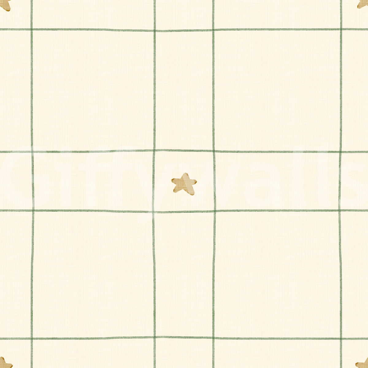 Minimalist Holiday Windowpane Plaid Hand Drawn Stars - Forest Pine Green Wallpaper⁠