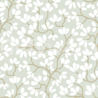 Soft Sage and White Hand-Drawn Floral Sprig Wall Mural