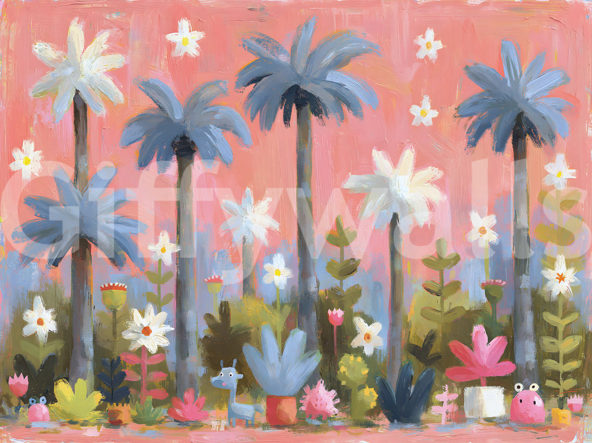 Pink Tropical Garden Oasis Wall Mural
