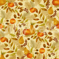 Aquarell-Herbstfrüchte und -blätter in Goldgelb – Erntemuster-Tapete