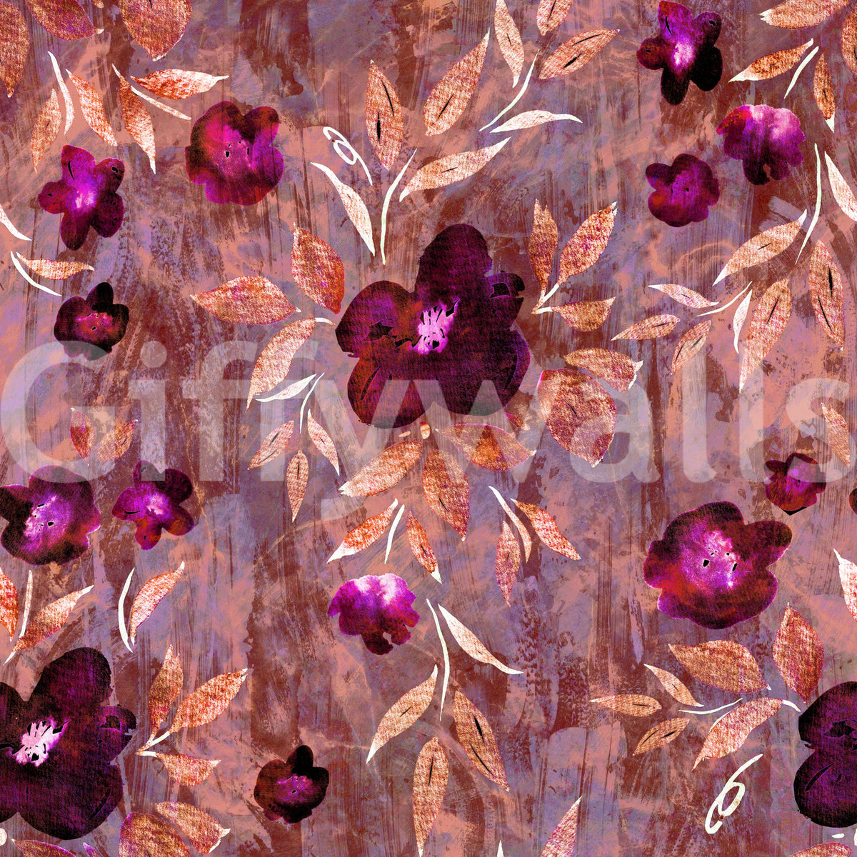 Rustikale florale Pinselstrich-Canvas-Tapete⁠