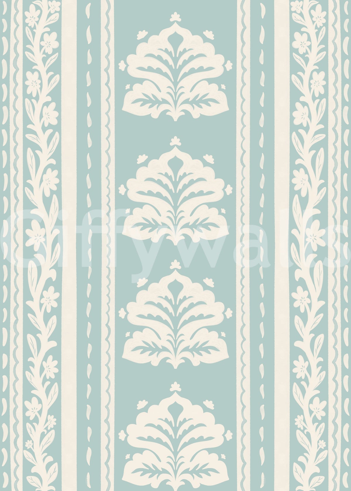 Minimalist Botanical Stripe in Blue Wallpaper⁠