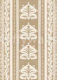 Cream and Taupe Botanical Stripe Wallpaper⁠
