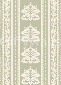 Papel de parede botânico às riscas em creme e verde-sálvia⁠