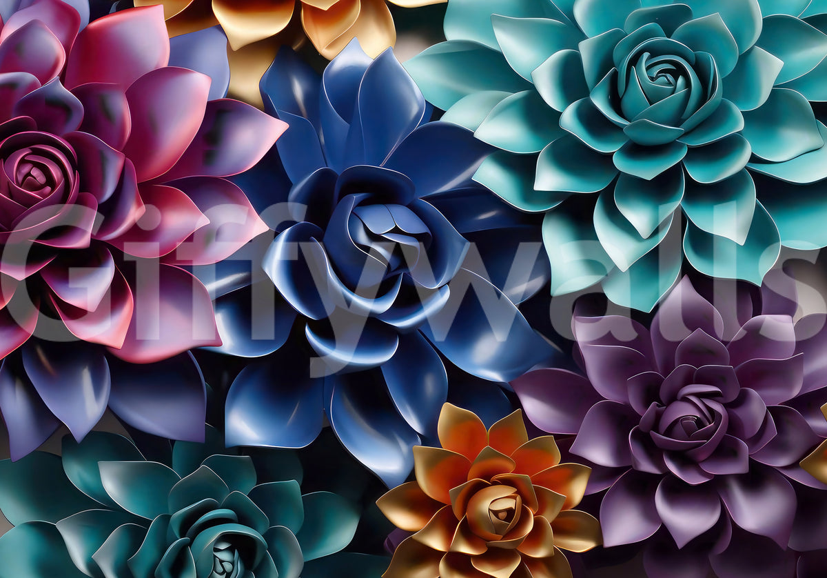 Mural de Parede Floral Escultural em Camadas com Tons de Joias