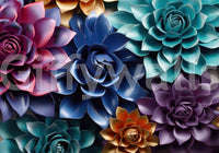 Mural de Parede Floral Escultural em Camadas com Tons de Joias