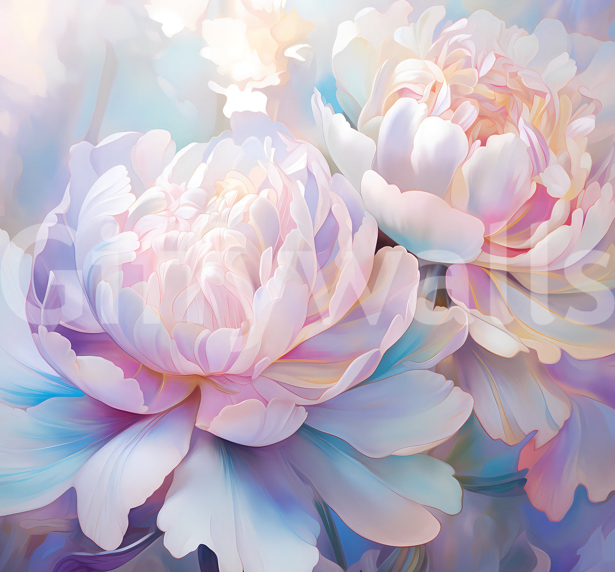 Abstraktes Wandbild mit botanischen Pfingstrosenblättern
