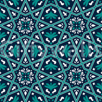 Tapeta w geometryczny wzór gwiaździstych płytek w kolorze granatowego turkusu