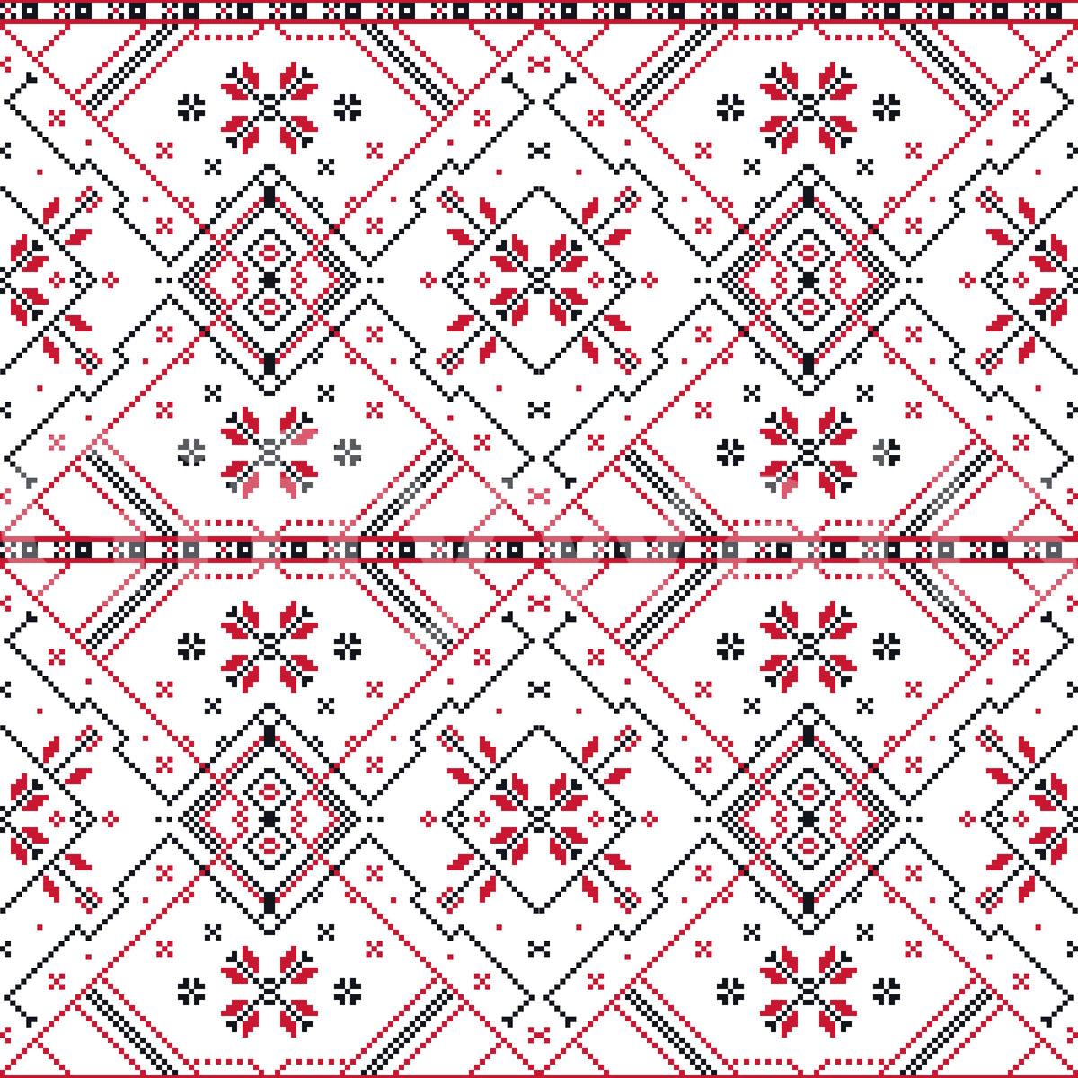Kansanperinteen geometrinen ristipistokuvioinen tapetti