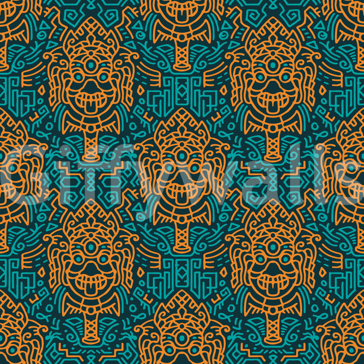 Tapete mit grafischem Maskenmotiv