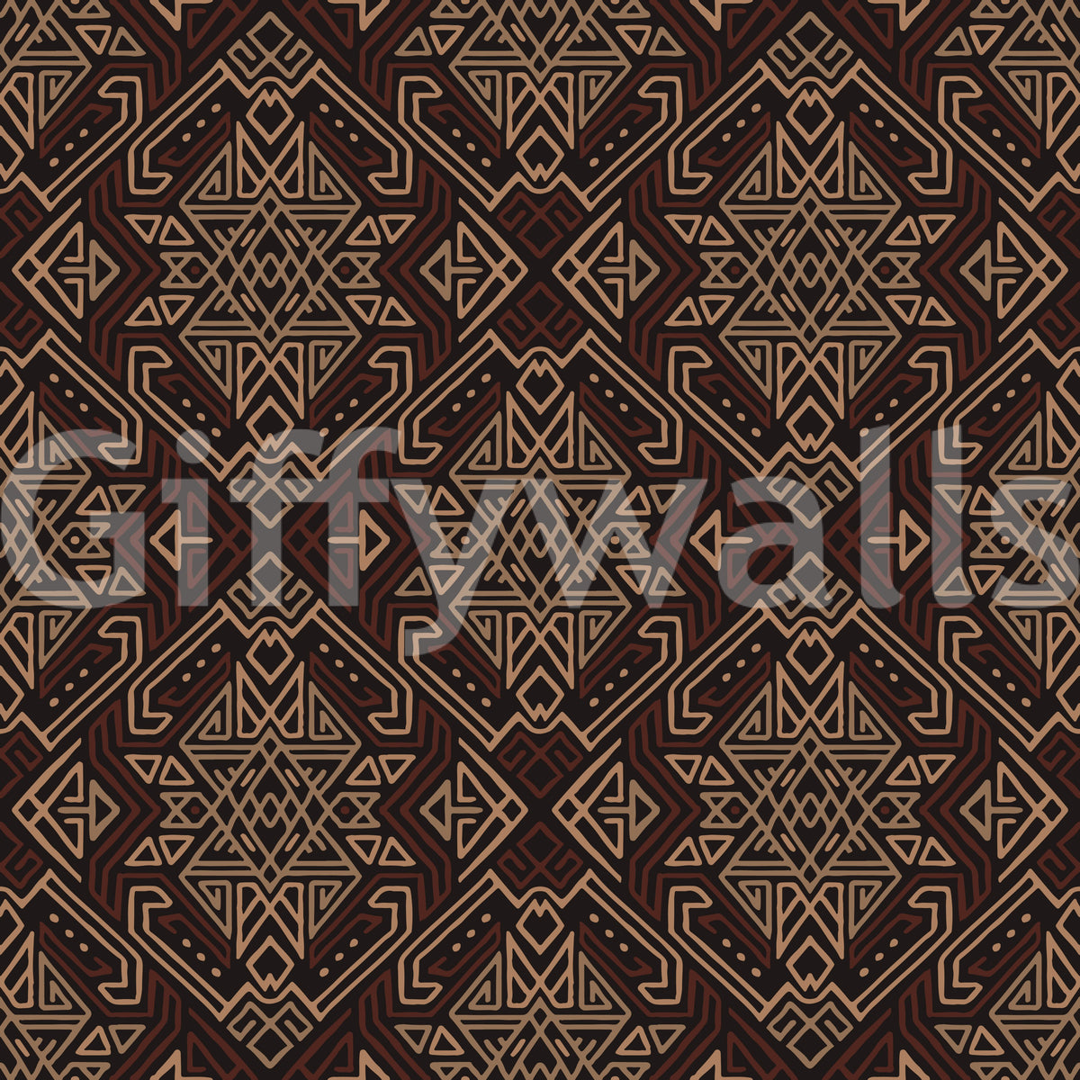 Ancient Geometric Brown Tribal Motif Wallpaper⁠