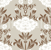 Blumentapete mit Damastmuster in Creme und Braun
