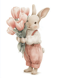 Wandbild „Kleiner Hase mit Tulpenstrauß“