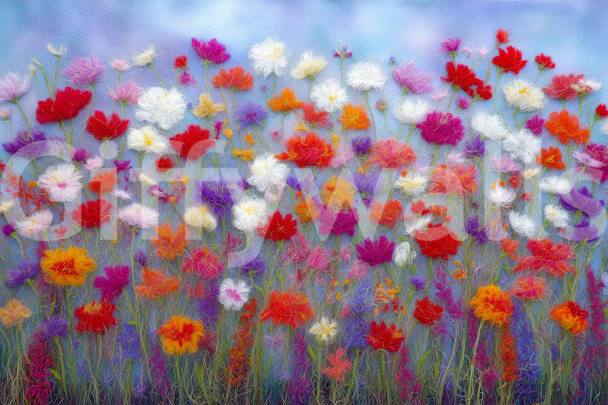 Wool Flowers Meadow Surface Wall Mural