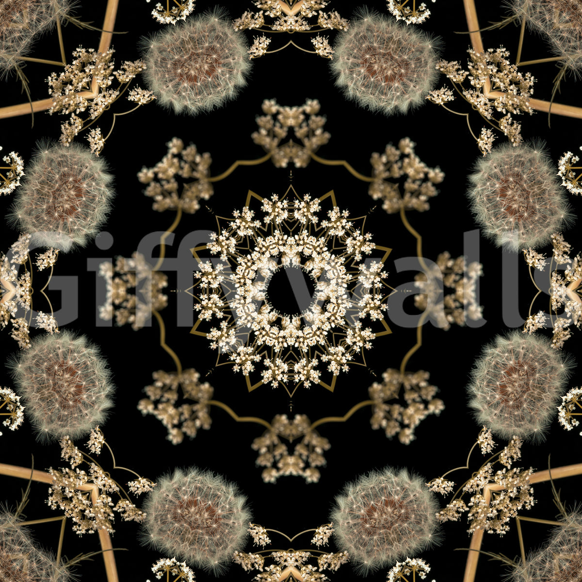 Carta da parati Midnight Meadow con flora radiale