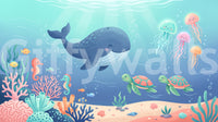 Panorama mural Scène océanique avec une baleine sympathique et ses amis