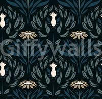 Teal and Cream Floral Symmetry Wallpaper⁠