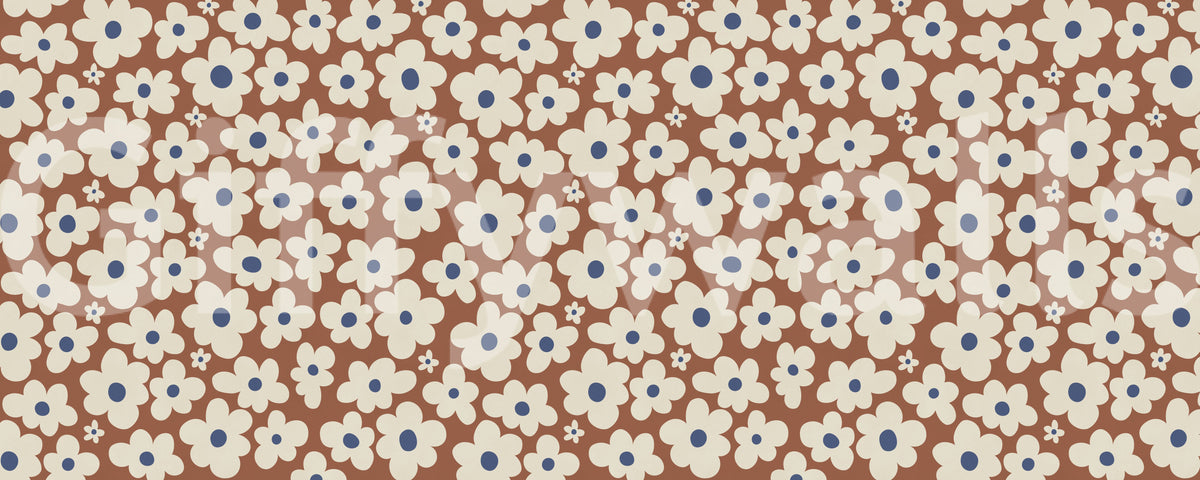 Papier peint panoramique à motif floral rétro crème et rouille