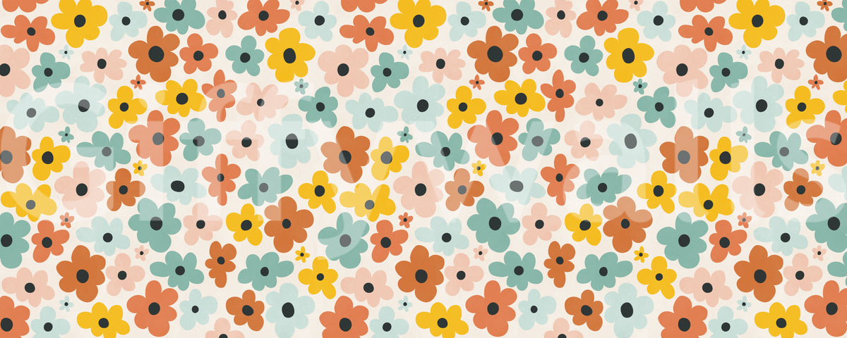 Papier peint panoramique motif Flower Power rétro