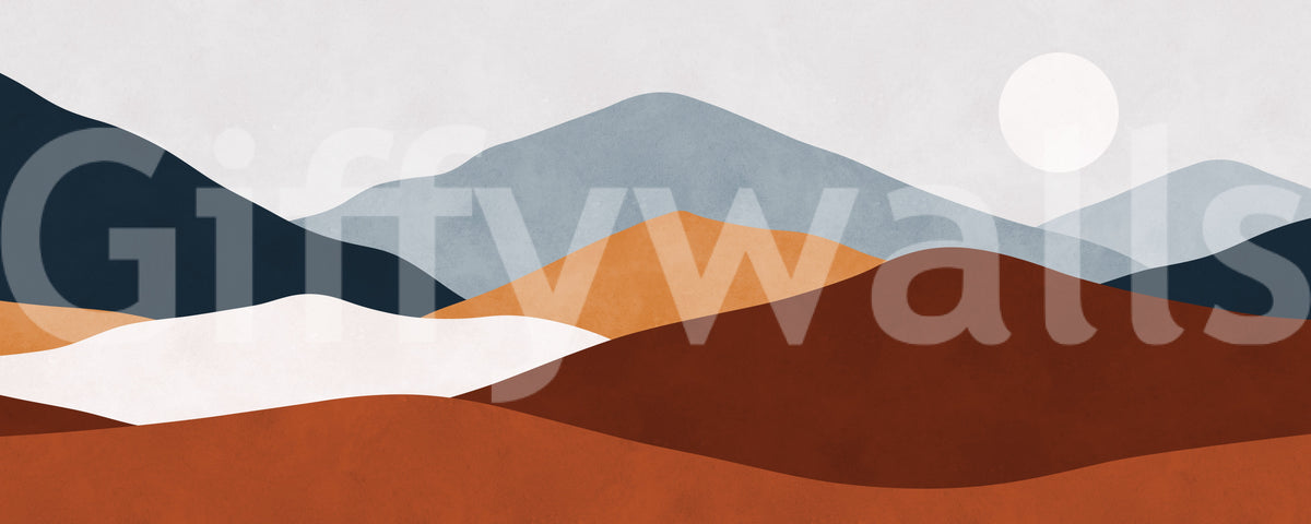 Minimalistisches Wandbild mit gemaltem Berg-Horizont