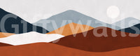 Minimalistisches Wandbild mit gemaltem Berg-Horizont