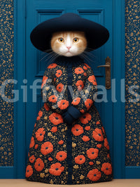 Wandbild „Königliche Raubkatze“ mit Mohnblumenmuster-Kleidung