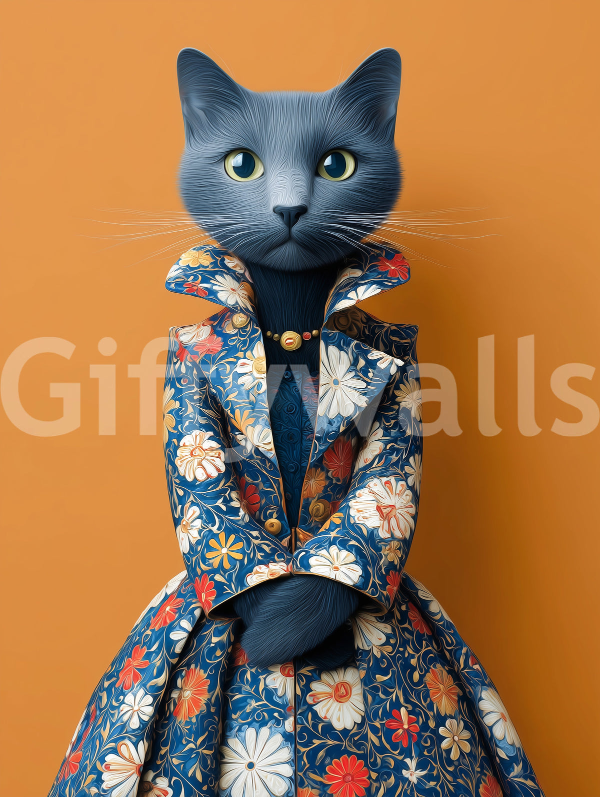 Elegante Katze in floraler Pracht als Wandbild