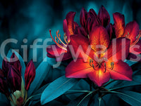 Moody Teal and Crimson Petals Wall Mural