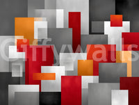 Geometryczna fototapeta ścienna z kompozycją czerwonych i szarych bloków