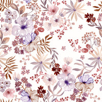 Papier peint botanique Boho mauve à motifs esquissés