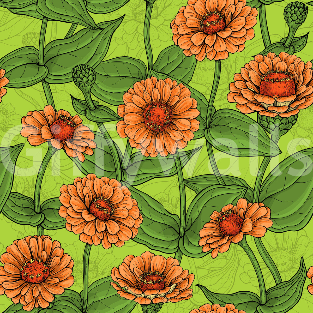 Papier peint de jardin de zinnias orange éclatant⁠