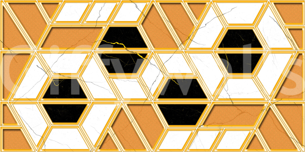 Luxuriöses geometrisches Marmor-Wandbild als Gold-Tapete