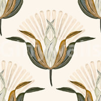 Carta da parati con fiori di loto verdi e color ottone