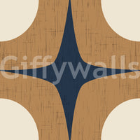 Papier peint à motif d’étoiles atomiques Mid-Century bleu marine et caramel\⁠