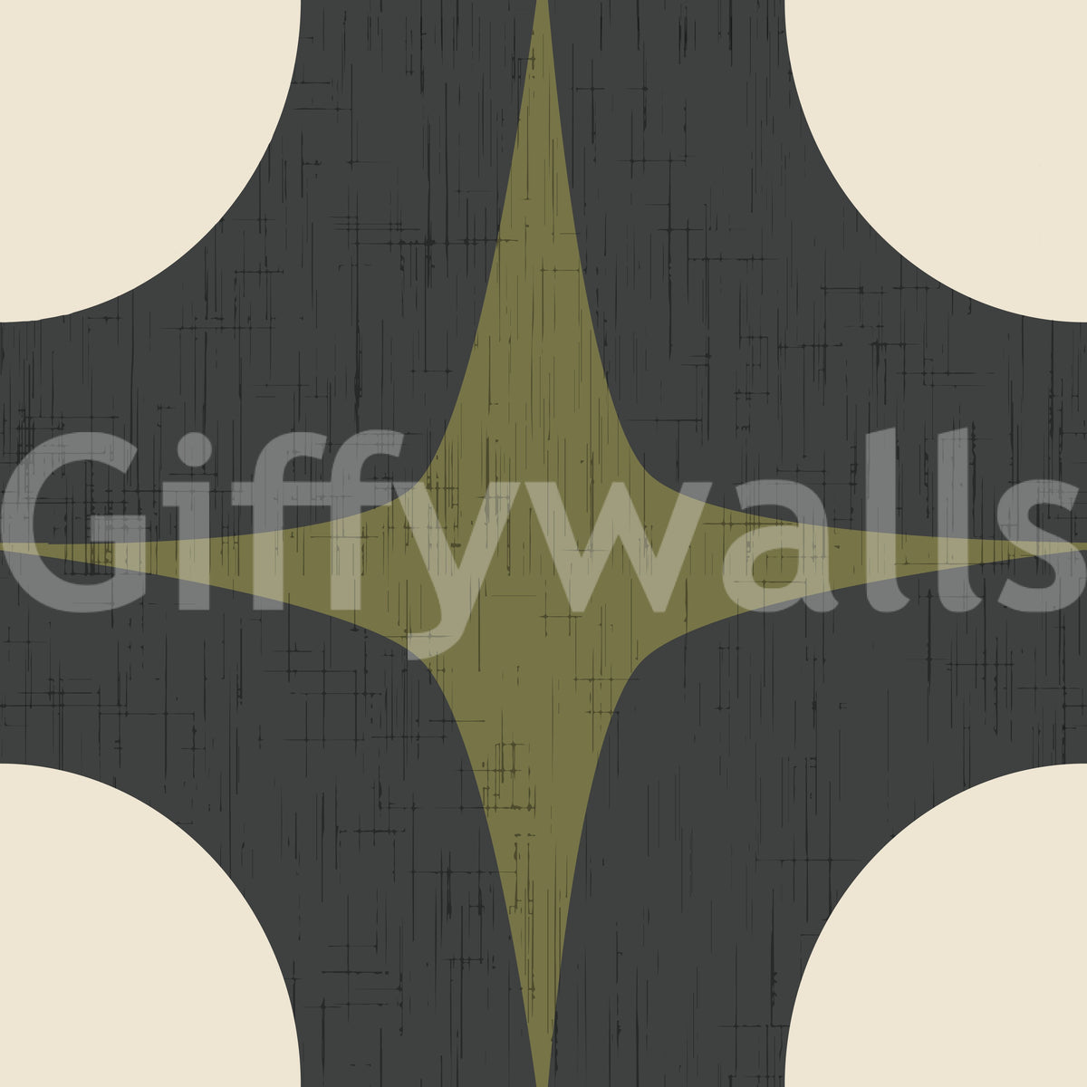 Mid Century Atomic Starburst Wallpaper Charcoal & Olive Wallpaper⁠