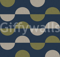 Navy and Olive Half Moon Wallpaper Retro Mid Century Modern Wallpaper⁠