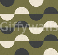 Papier peint demi-lune vert olive, style géométrique rétro du milieu du siècle