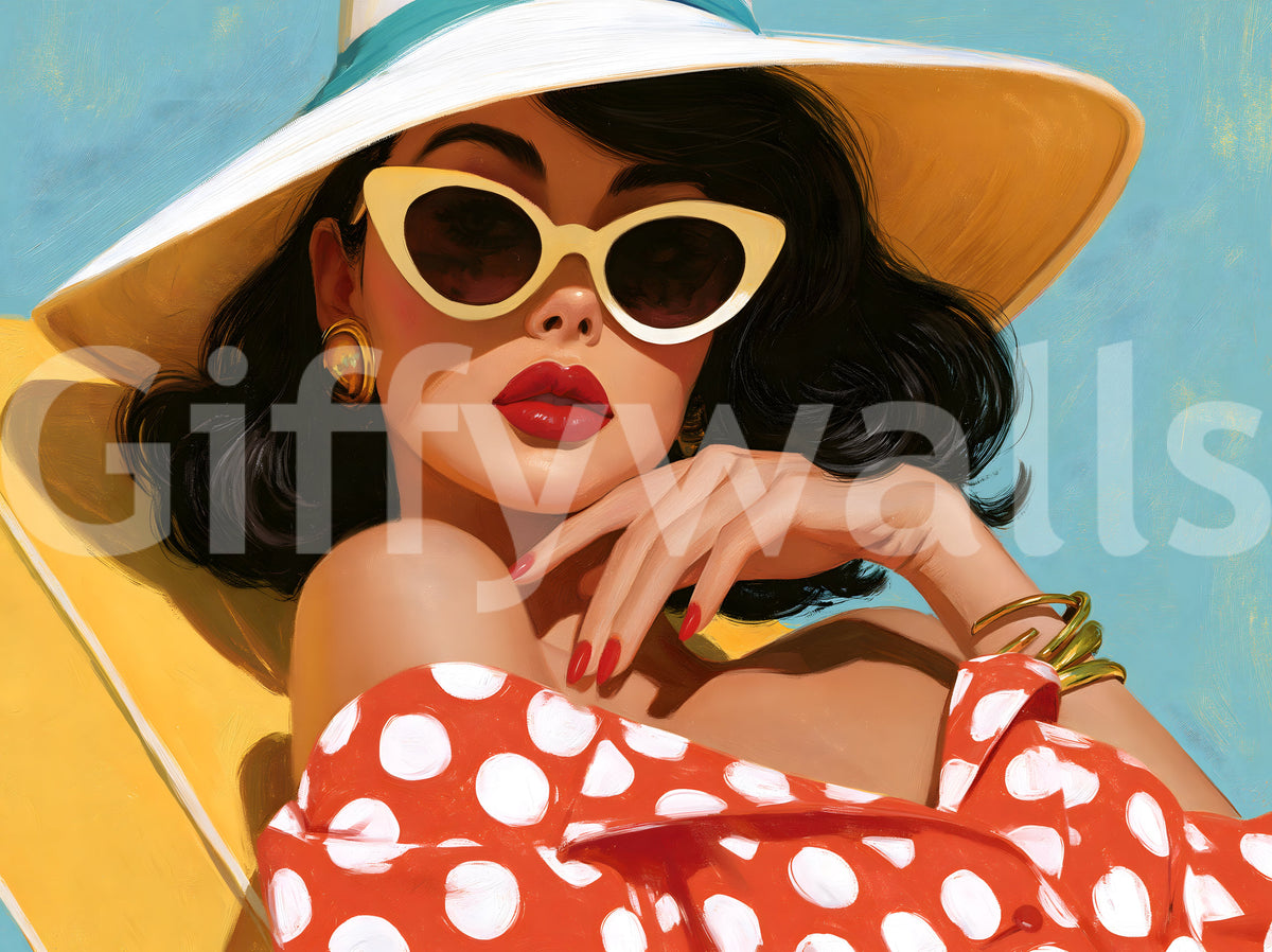 Papier peint panoramique mural Portrait rétro d’une baigneuse au soleil