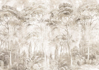 霧に包まれた森の風景 ウォームセピアの壁画 壁画