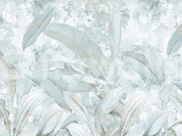 Wandbild mit botanischen Bananenblättern in Eisblau