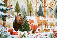 Fresque murale festive de Noël avec des amis de la forêt en hiver