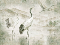 Väggmålning med naturens möte och japanska tranor