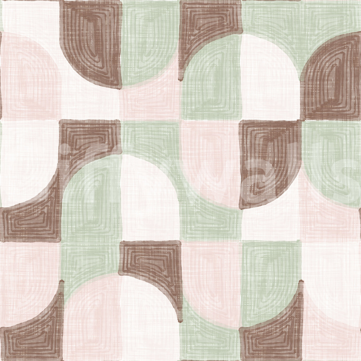 Uttrycksfull, texturerad, handmålad geometrisk tapet i mjuk grandmillennialstil